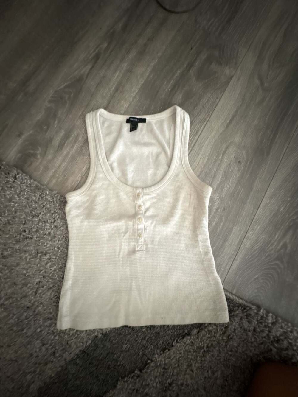 Forever 21 Women's White Waffle Knit Button-Front Henley Tank Top